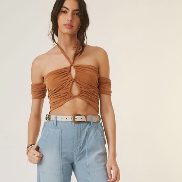 Anthropologie crop top in brown. Keyhole halter style. Size XL. Brand new! - Picture 2 of 5